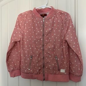 7 for all Mankind pink bomber zip up toddler windbreaker pink star design